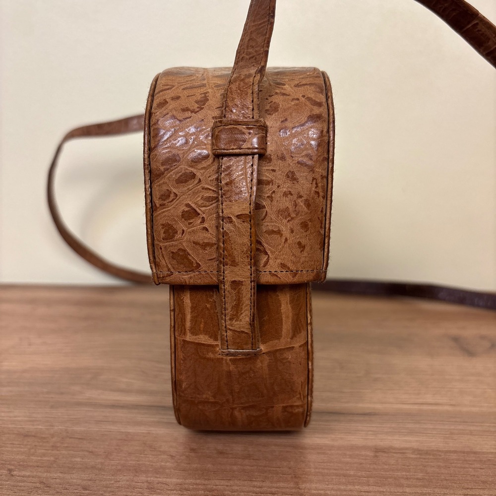 BARBARA BOLAN TOO 1980s Vintage Crocodile Sling Bag Cognac Brown Women Small - Picture 5 of 12